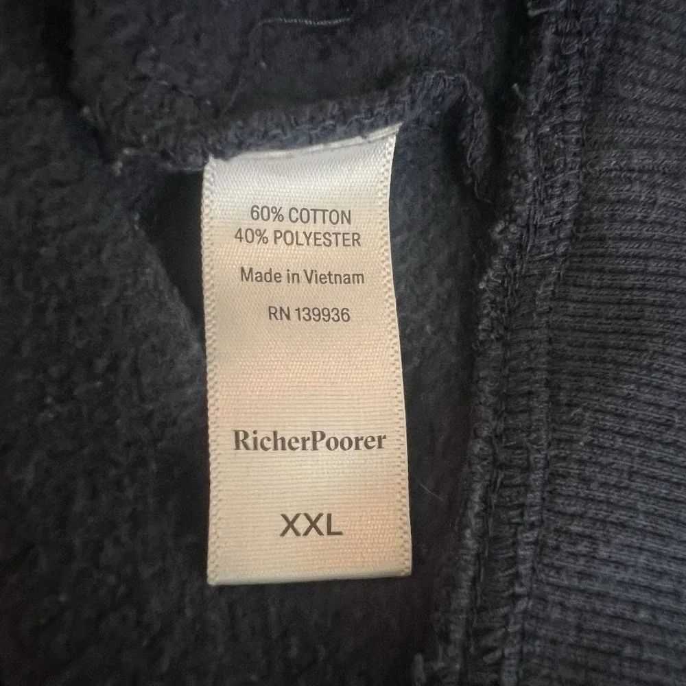 Richer‎ Poorer Crew Sweatshirt Mens Size XXL Navy Blue Cotton Blend Ribbed Hem